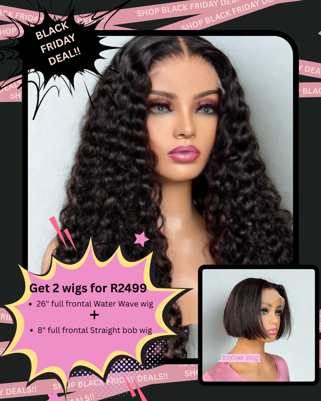 BF - 26" Water Wave wig + 8" Straight Bob Wig